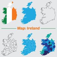 Ireland country map set. internal provinces borders marked, Simple map of Ireland drawing, Filled and outline. vector