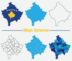 Kosovo country map set. internal provinces borders marked, Simple map of Kosovo drawing, Filled and outline. vector