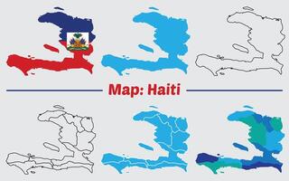 Haiti country map set. internal provinces borders marked, Simple map of Haiti drawing, Filled and outline. vector