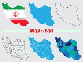 Iran country map set. internal provinces borders marked, Simple map of Iran drawing, Filled and outline. vector