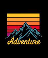 the word adventure is on a black background with mountains in the background vector
