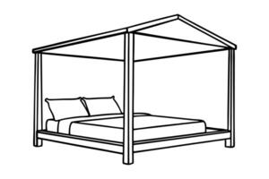 Minimalist line drawing of a canopy bed line art design.eps vector