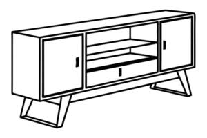 Minimalist line drawing of a TV stand slim and sleek line art design.eps vector