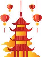 Chinese traditional building Chinese New Year background vector
