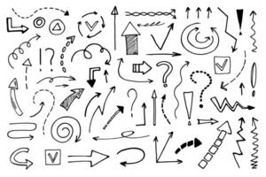 Hand-drawn signs and arrows in a . A large set of simple arrows for planning, websites and business projects. vector