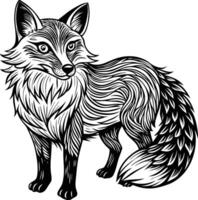 A black and white drawing of a fox vector