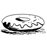 A black and white drawing of a donut vector