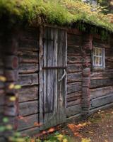 Front door of historic log hut in northern Sweden photo