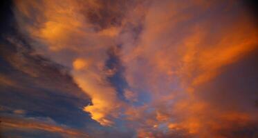 Beautiful orange cumulus cloudscape in the evening photo