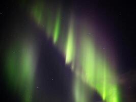 Green aurora borealis curtains on night sky photo