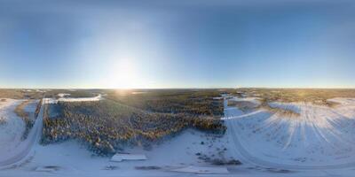 Spherical panorama of snowy Lapland landscape. Equirectangular projection makes the image usable in most spherical panorama viewers photo