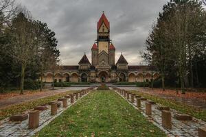 Front view of the chapel and crematory complex in the south cemetery of Leipzig photo
