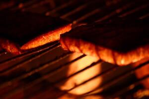 asado tofu en un abierto fuego parilla gril foto