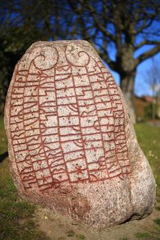 Ancient rune stone in Trelleborg in Sweden photo