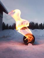 Burning glass, lying in snow and ice photo