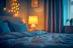 concept of sleep hygiene cozy bed with soft pillows and comfortable sheets set in peaceful bedroom environment quiet atmosphere healthy bedtime routine and restful night. photo