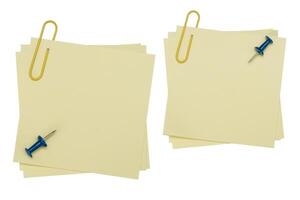 Collection yellow color post it paper with creases and curling on a white background. clipping path. photo