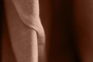 Close up of brown fabric with detailed texture and soft folds in subtle light. photo
