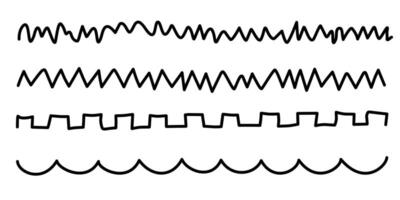 Set of various hand drawn black lines, wavy line as design elements, isolated on white background. vector