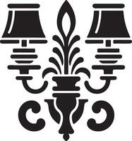 A black and white illustration of a lamp and two lamps vector