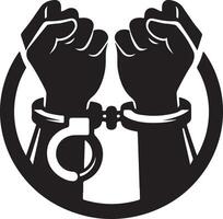 Two hands in handcuffs with a circle around them vector
