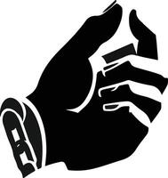 A black and white silhouette of a hand holding a watch vector