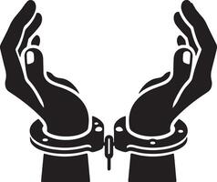 Two hands in handcuffs holding a key vector