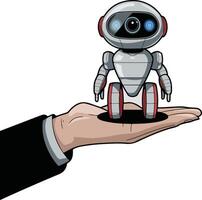 Hand holding a robot on top of it vector