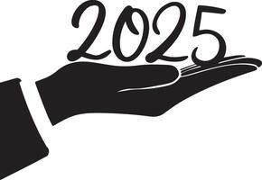 Hand holding the number 2020 in black on white background vector
