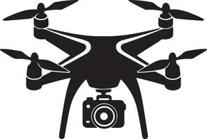 A black and white silhouette of a drone with a camera vector