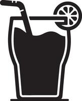 A glass of soda with a straw and a slice of lemon vector