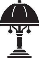 A black and white illustration of a table lamp vector