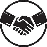 Handshake icon in circle, black and white vector
