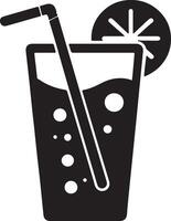 A black and white illustration of a drink with a straw vector