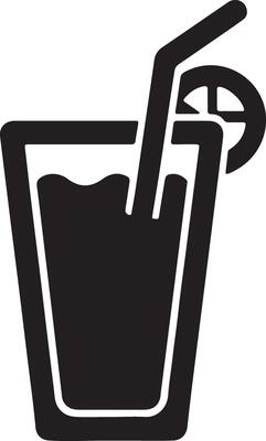A black and white icon of a drink with a straw