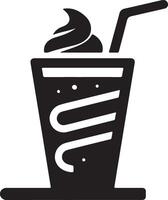 A black and white image of a milkshake with a straw vector