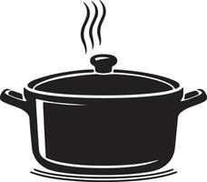 A black and white illustration of a pot with steam coming out vector