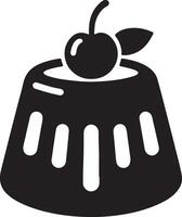 A black and white image of a pudding with a cherry on top vector