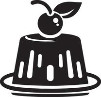 A black and white illustration of a pudding with a cherry on top vector