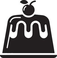 A black and white image of a pudding with an apple on top vector