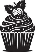 A black and white cupcake with a strawberry on top vector
