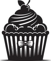 A black and white cupcake with a cherry on top vector