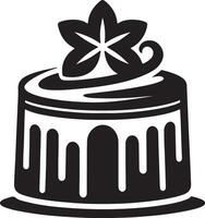 A black and white cake with a flower on top vector