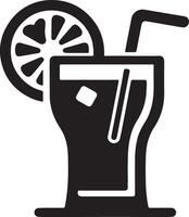 A black and white icon of a drink with a slice of lemon vector