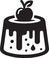 A black and white image of a cake with an apple on top vector