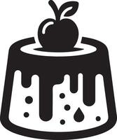 A black and white image of a cake with an apple on top vector