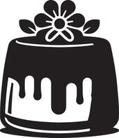 A black and white illustration of a cake with a flower vector