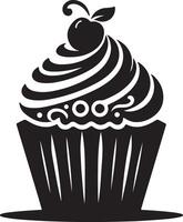 A black and white cupcake with a cherry on top vector