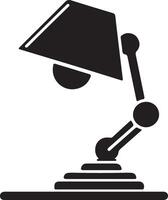 A black and white illustration of a lamp on a desk vector