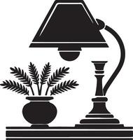 A lamp and a plant on a table vector